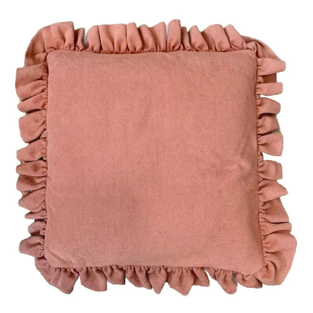Hand Sewn Crazy Quilt Patch Crewel Embroidered Square Throw Pillow And Ruffles